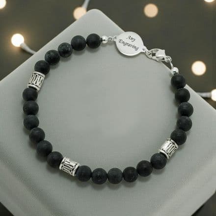 Blackstone Bracelet with Engraved Link for Man or Boy