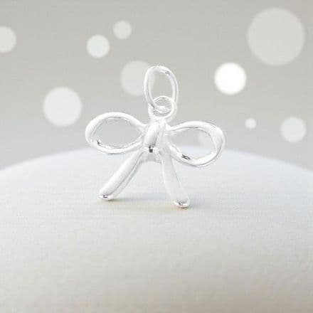 Bow Charm, Sterling silver on Lobster Clasp, Split Ring or Bail