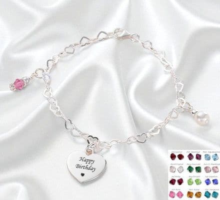 Bracelet with Engraving, 925 Silver, Engraved for Girls and Women, Hearts Chain, Personalised Gift.