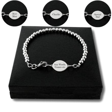 Bracelet with Steel Beads for Man or Boy with Engraving