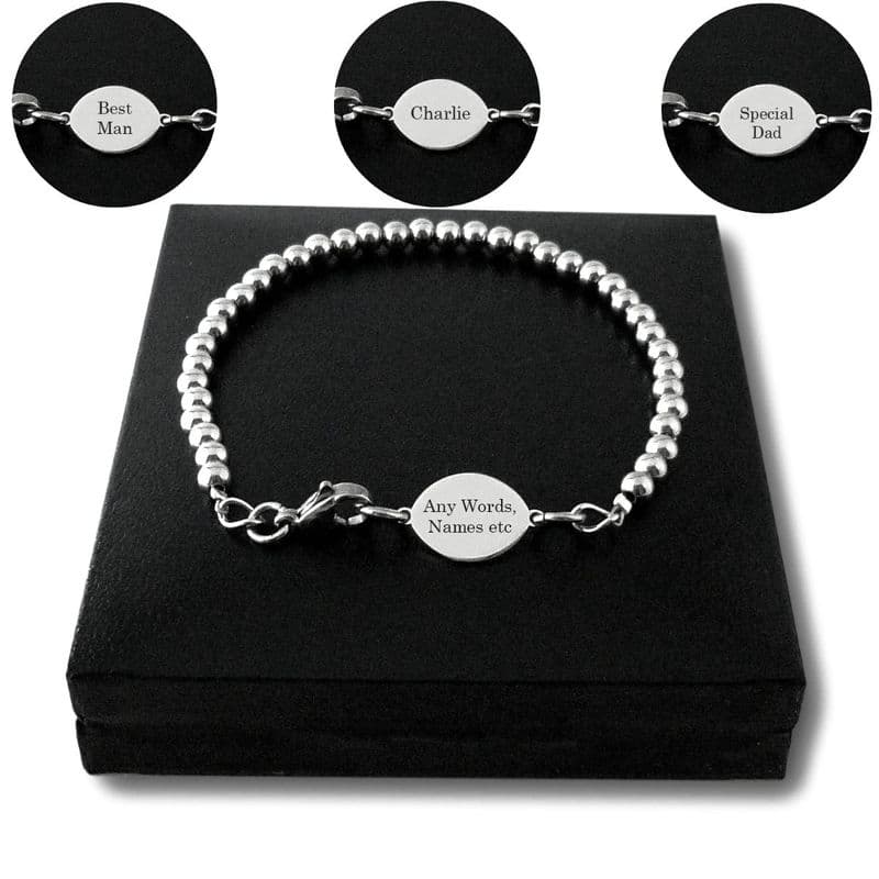 Bracelet with Steel Beads for Man or Boy with Engraving | Charming Engraving