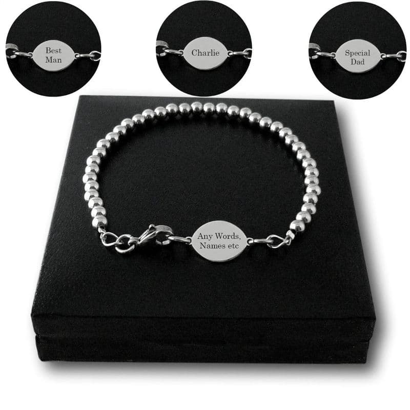 Bracelet with Steel Beads for Man or Boy with Engraving | Charming Engraving