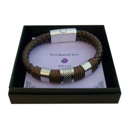Brown Leather Bracelet for Men or Boys. Gift for Daddy, Grandad etc