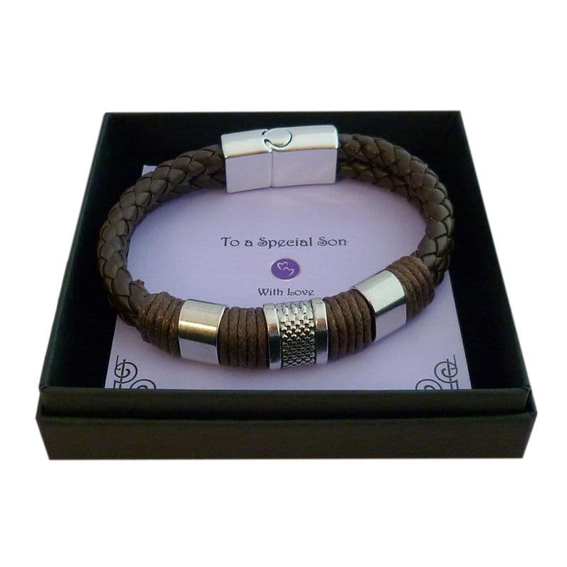 Brown Leather Bracelet for Men or Boys. Gift for Daddy, Grandad etc | Charming Engraving