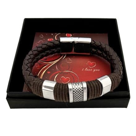 Brown  Leather Bracelet with Beads for Man or Boy.