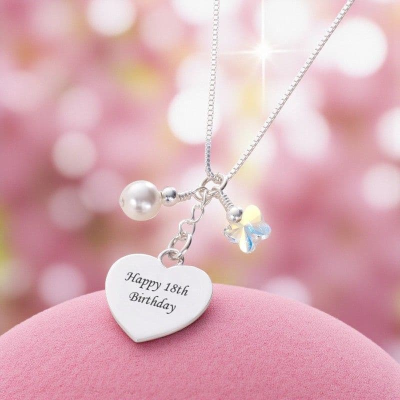 Butterfly and Pearl, Engraved Silver Necklace | Charming Engraving