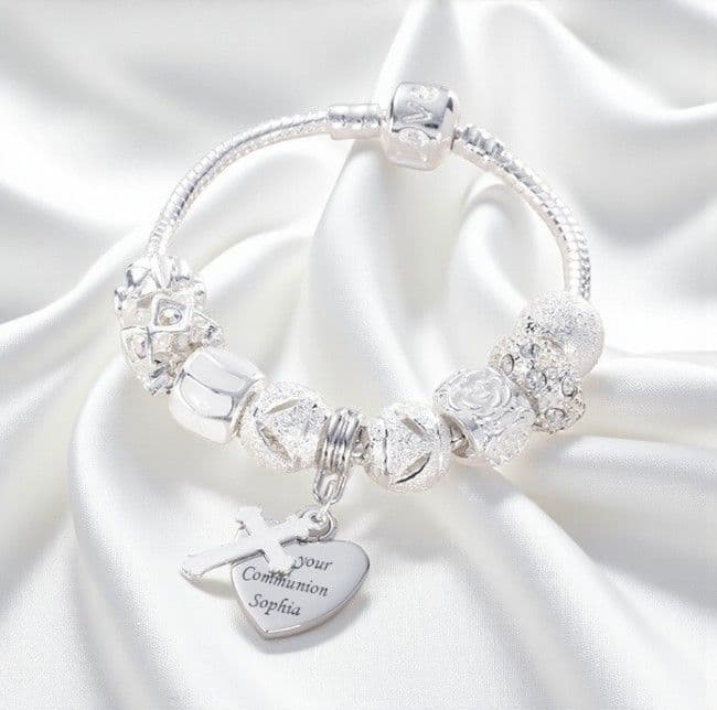 Charm Bead Bracelet with Engraved Charm in White | Charming Engraving