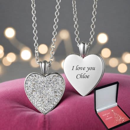Christmas Heart Necklace with Engraving