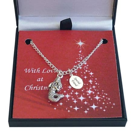 Christmas Necklace with Mermaid Charm for Girls, Granddaughter, Sister etc