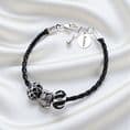 Cord Charm Bead Bracelet with Engravable Oval tag | Charming Engraving