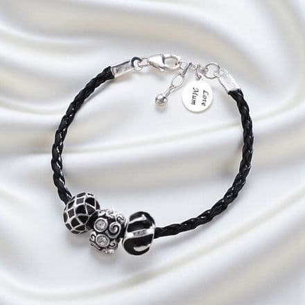 Cord Charm Bead Bracelet with Engravable Oval tag