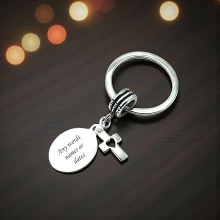 Cross and Heart Key Ring with Engraving