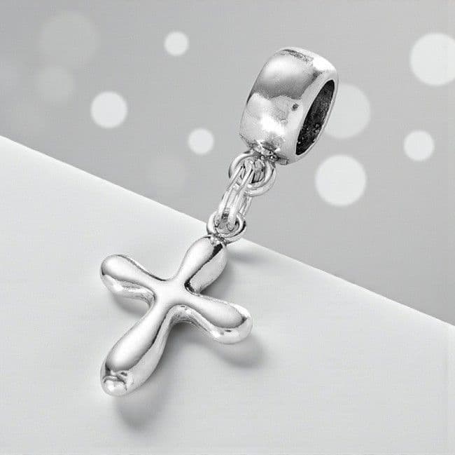 Cross Charm Sterling Silver fits Pandora | Charming Engraving