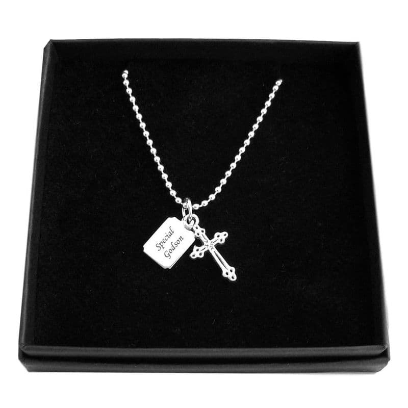 Cross Necklace with Personalised Tag | Charming Engraving