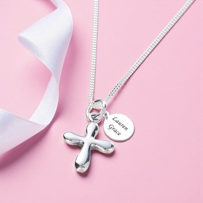 Cross Necklace with Engraving, Sterling Silver| Charming Engraving