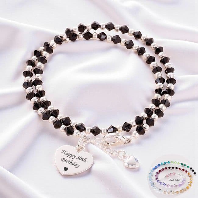 Sterling Silver Beaded Wrap Bracelet with Engraving | Charming Engraving