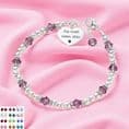 Crystal Birthstone and Sterling Silver Bead Bracelet, Girls and Ladies | Charming Engraving