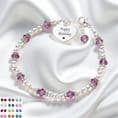Crystal Birthstone and Sterling Silver Bead Bracelet, Girls and Ladies | Charming Engraving