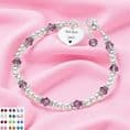 Crystal Birthstone and Sterling Silver Bead Bracelet, Girls and Ladies | Charming Engraving