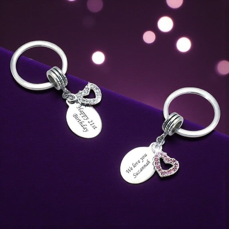 Crystal Heart Key Ring with Engraving | Charming Engraving