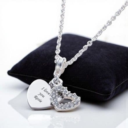 Crystal Heart Necklace with Personalised Engraving