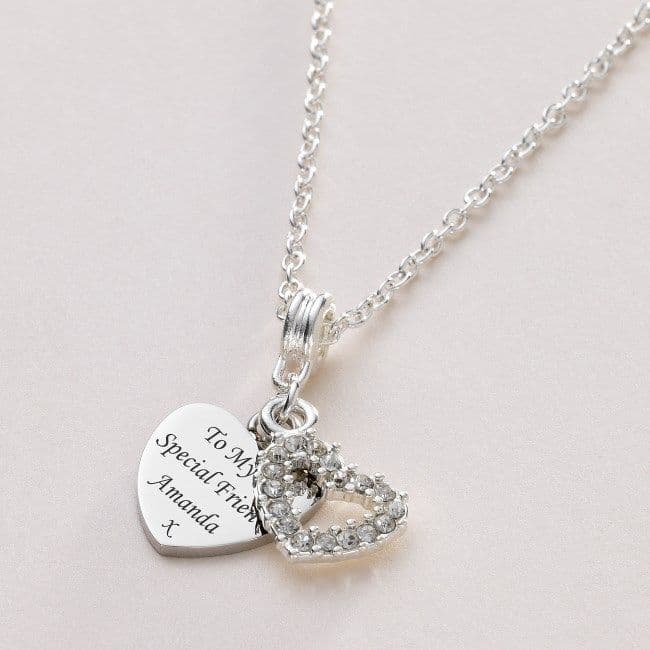 Crystal Heart Necklace with Personalised Engraving | Charming Engraving