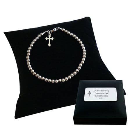 Custom Engraved Gift for a Boys First Holy Communion, Bracelet with Cross