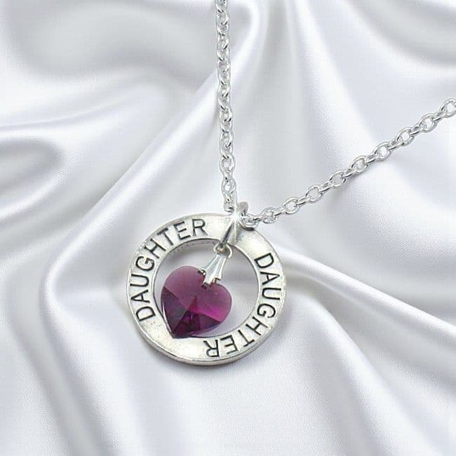 Daughter Necklace with Birthstone Heart | Charming Engraving