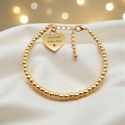 Delicate Bracelet with Gold Beads & Personalised with Engraving