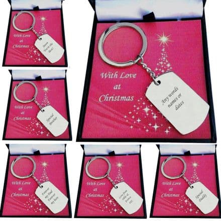 Dog Tag Key Ring with Engraving in Christmas Box