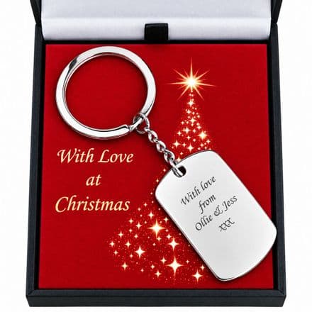 Dog Tag Key Ring with Engraving in Christmas Box