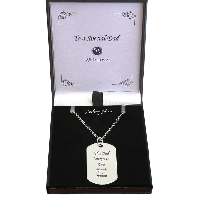 Dog Tag Necklace for Man or Boy in 925 Sterling Silver, Engraved, Personalised | Charming Engraving