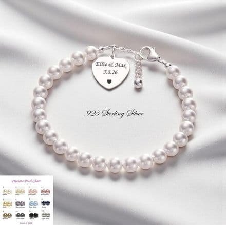 Elegant Pearl Bracelet with Engraved Silver Heart