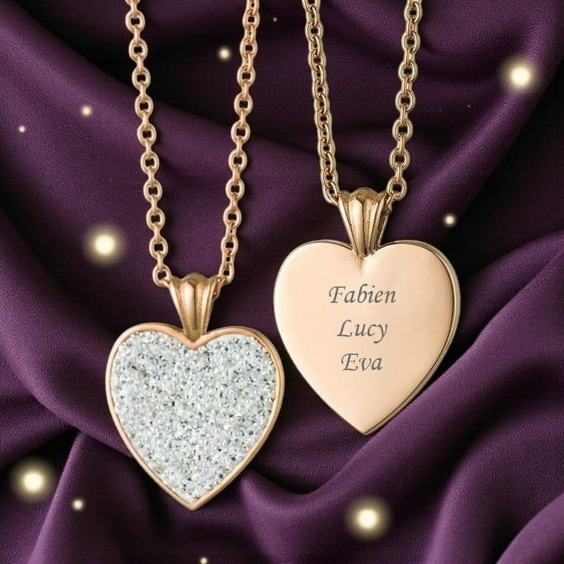 Rose Gold Engravable Heart Necklace with Crystals | Charming Engraving