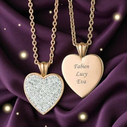 Engravable Heart Necklace with Crystals, Rose Gold