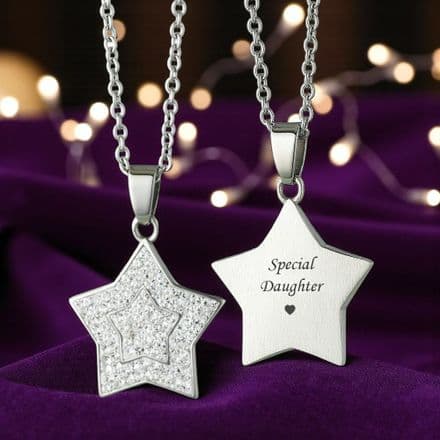 Engravable Star Necklace with Crystals