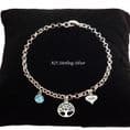Engraved .925 Sterling  Silver Birthstone Bracelet with a Tree of Life Charm | Charming Engraving