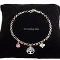 Engraved .925 Sterling  Silver Birthstone Bracelet with a Tree of Life Charm | Charming Engraving