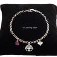 Engraved .925 Sterling  Silver Birthstone Bracelet with a Tree of Life Charm | Charming Engraving