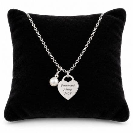 Engraved 925 Sterling Silver Heart and Pearl Necklace, Personalised