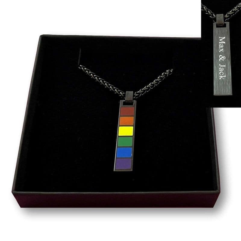 Engraved Bar Necklace for Men, Women, LGBTQ, Pride, Personalised | Charming Engraving