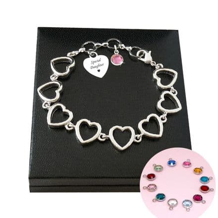 Engraved Birthstone Bracelet, Personalised Gift for a Woman or Girl