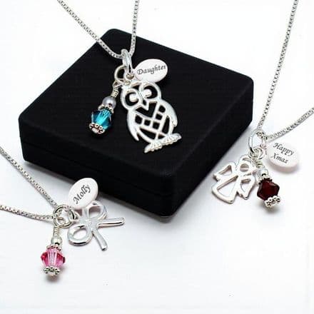 Engraved Birthstone Necklace with Pendant Choice