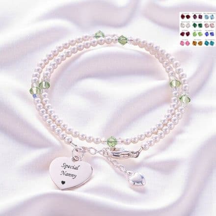 Engraved Birthstone Wrap Bracelet with Pearls