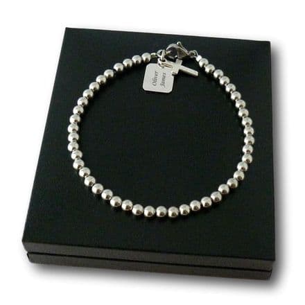 Engraved Bracelet with Cross Charm for Man or Boy