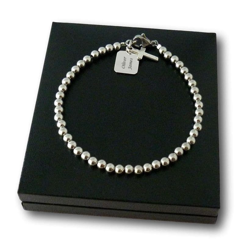 Engraved Bracelet with Cross Charm for Man or Boy | Charming Engraving