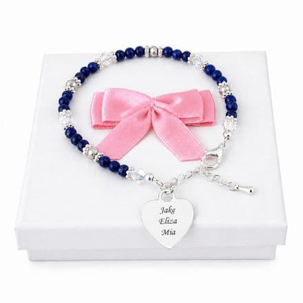 Engraved Bracelet with Lapis Lazuli Gemstones