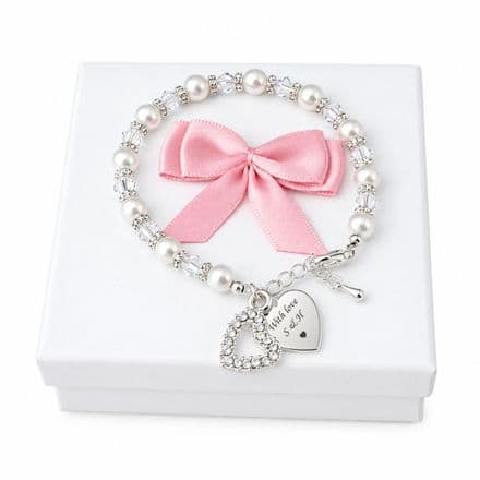 Engraved Bracelet with Pearls and Crystals