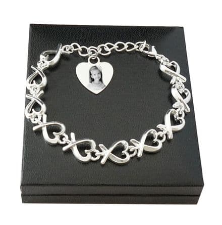 Engraved Bracelet with Photo & Words, Eternal Hearts