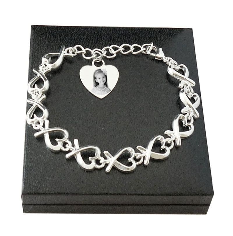 Engraved Bracelet with Photo & Words, Eternal Hearts | Charming Engraving